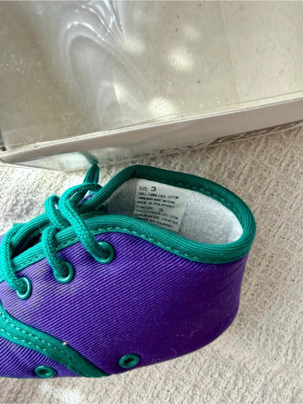 VTG Baby GAP Purple Canvas Cotton Baby Shoes with Teal Trim